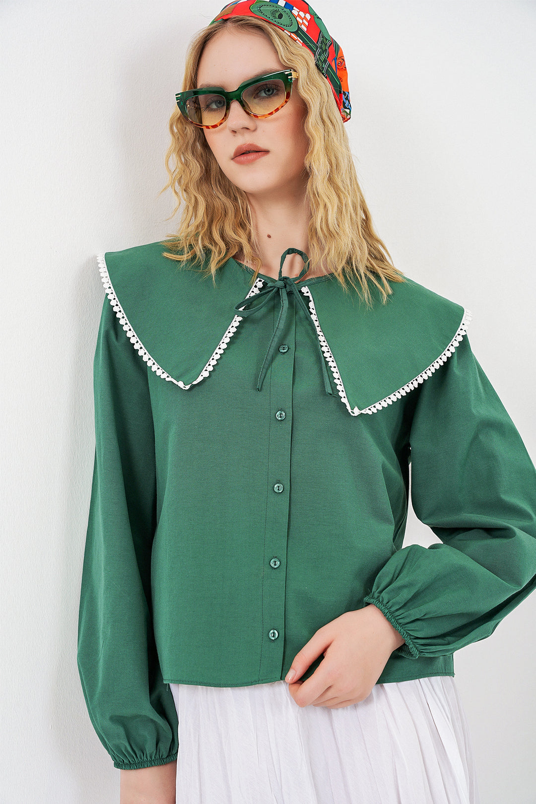 Bigdart Chemise à col bébé femme 20314 - Vert émeraude