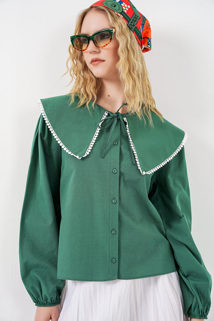 Bigdart Chemise à col bébé femme 20314 - Vert émeraude