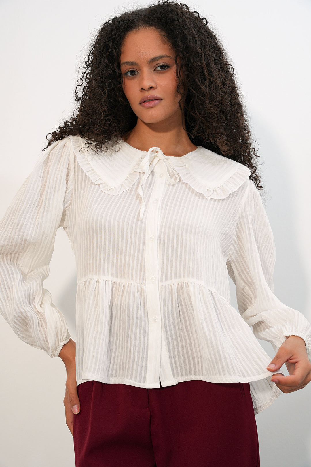 Bigdart Blouse chemise à col bébé pour femmes 993 - Blanc