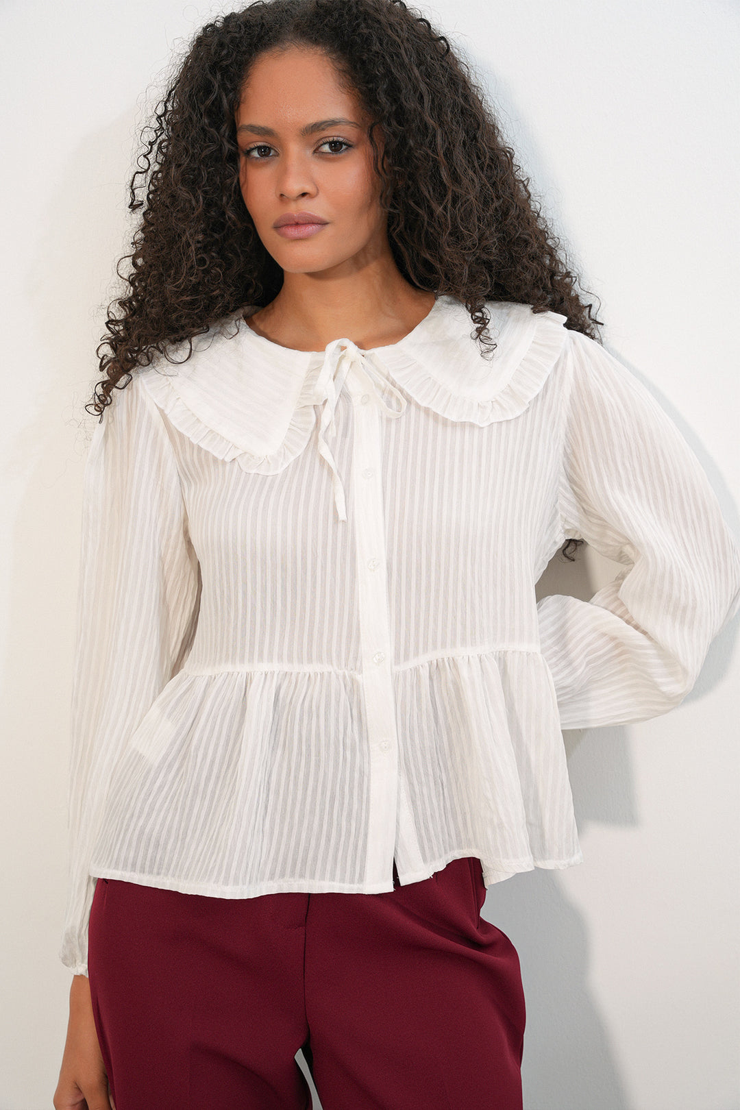 Bigdart Blouse chemise à col bébé pour femmes 993 - Blanc
