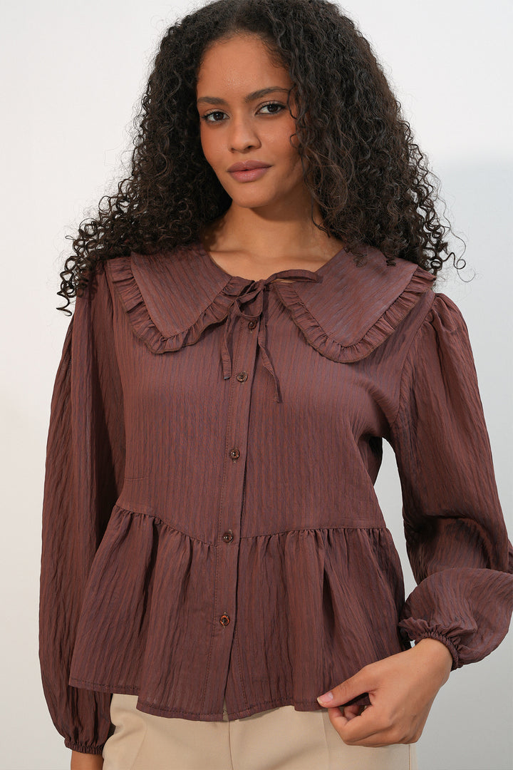 Bigdart Blouse chemise à col bébé pour femmes 993 - Marron