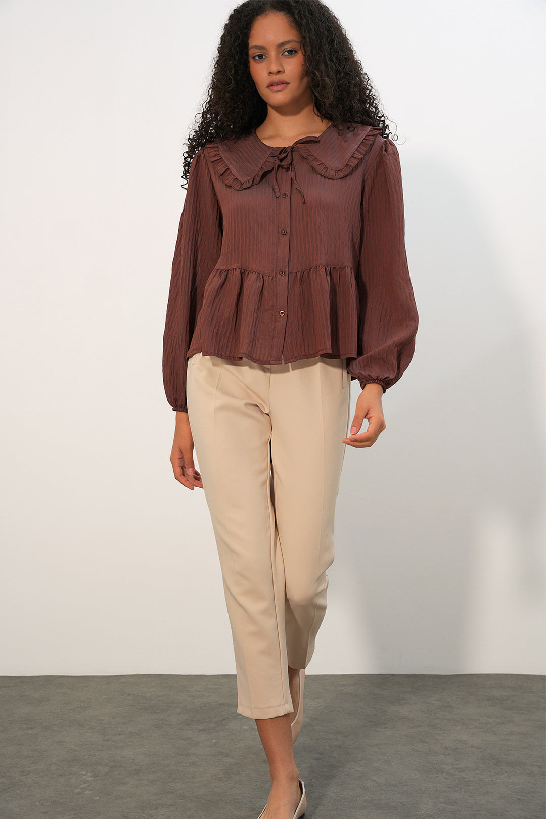 Bigdart Blouse chemise à col bébé pour femmes 993 - Marron