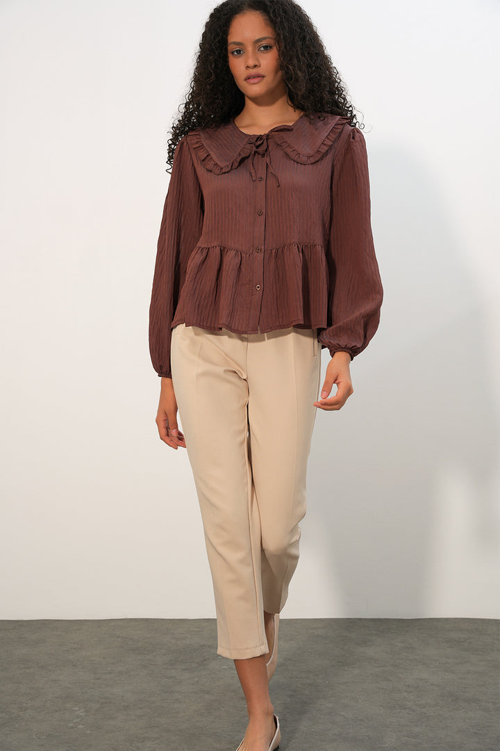 Bigdart Blouse chemise à col bébé pour femmes 993 - Marron