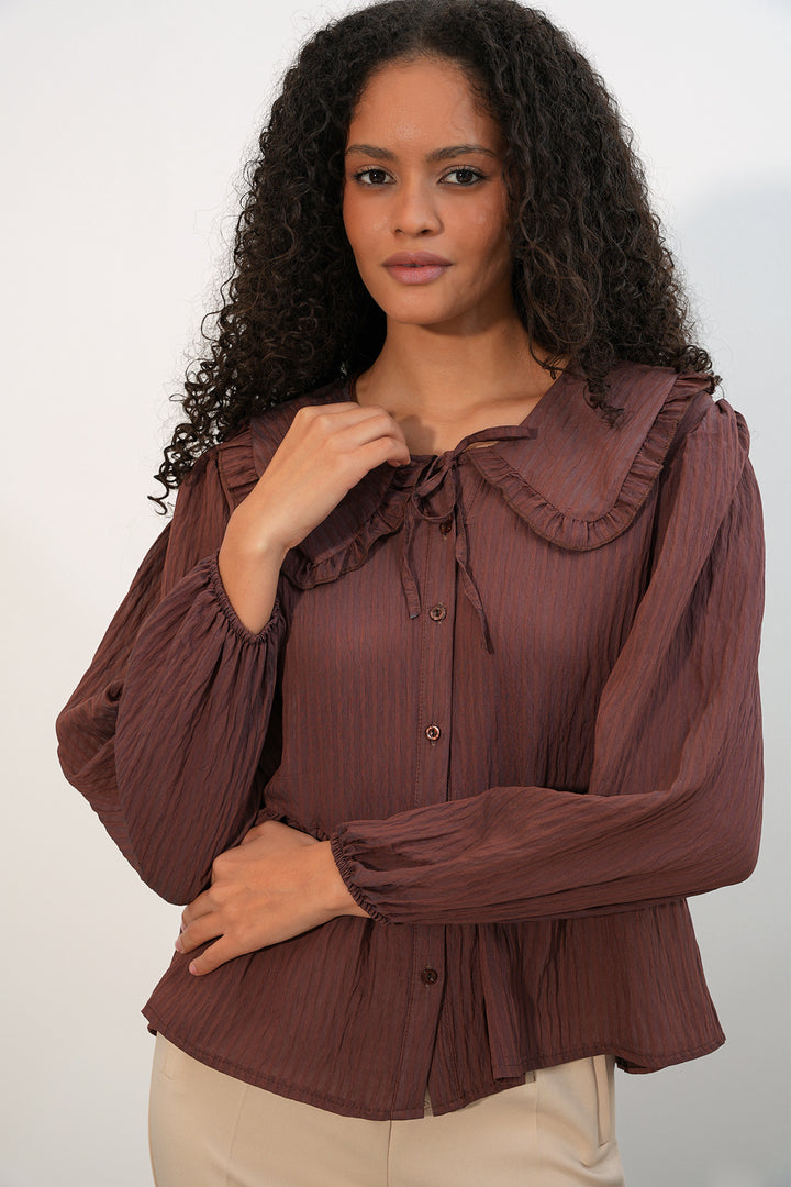 Bigdart Blouse chemise à col bébé pour femmes 993 - Marron