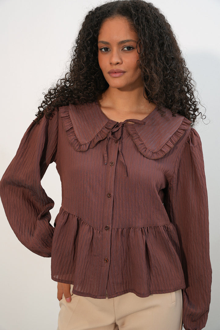 Bigdart Blouse chemise à col bébé pour femmes 993 - Marron