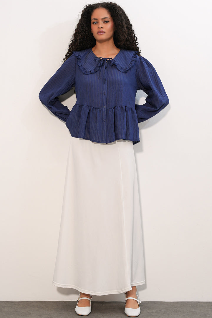 Bigdart Chemisier à col bébé femme 993 - Bleu marine