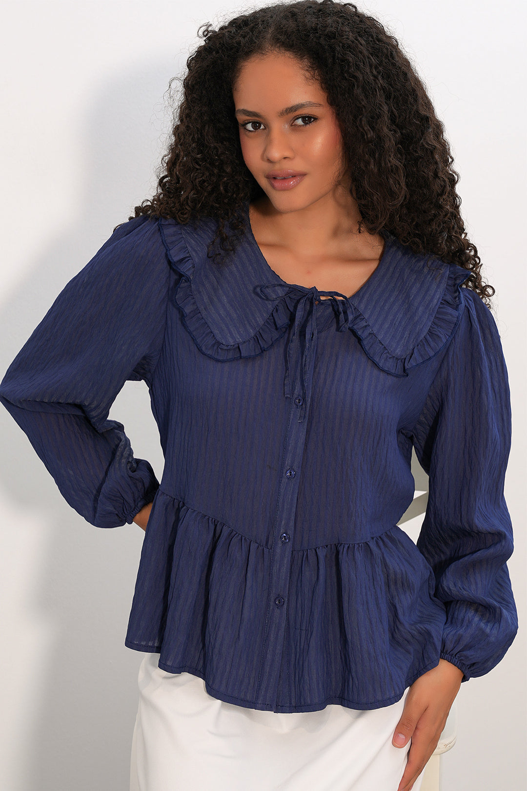 Bigdart Chemisier à col bébé femme 993 - Bleu marine