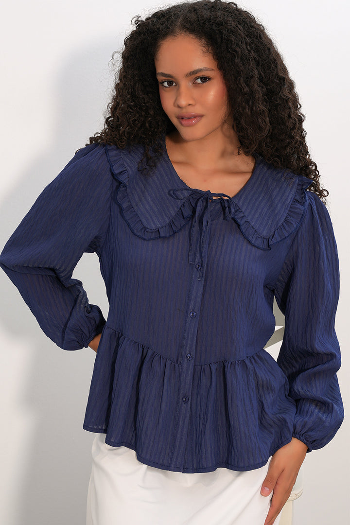 Bigdart Chemisier à col bébé femme 993 - Bleu marine