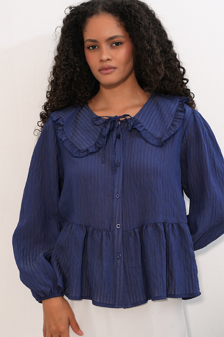 Bigdart Chemisier à col bébé femme 993 - Bleu marine