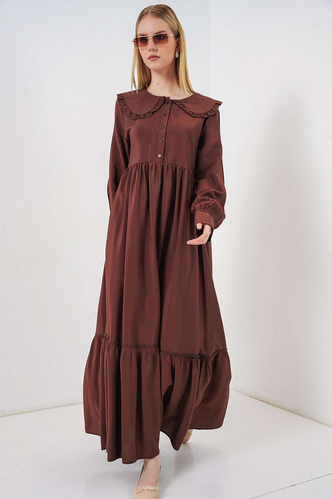 Bigdart Robe longue de hijab à col bébé 2592 - Marron