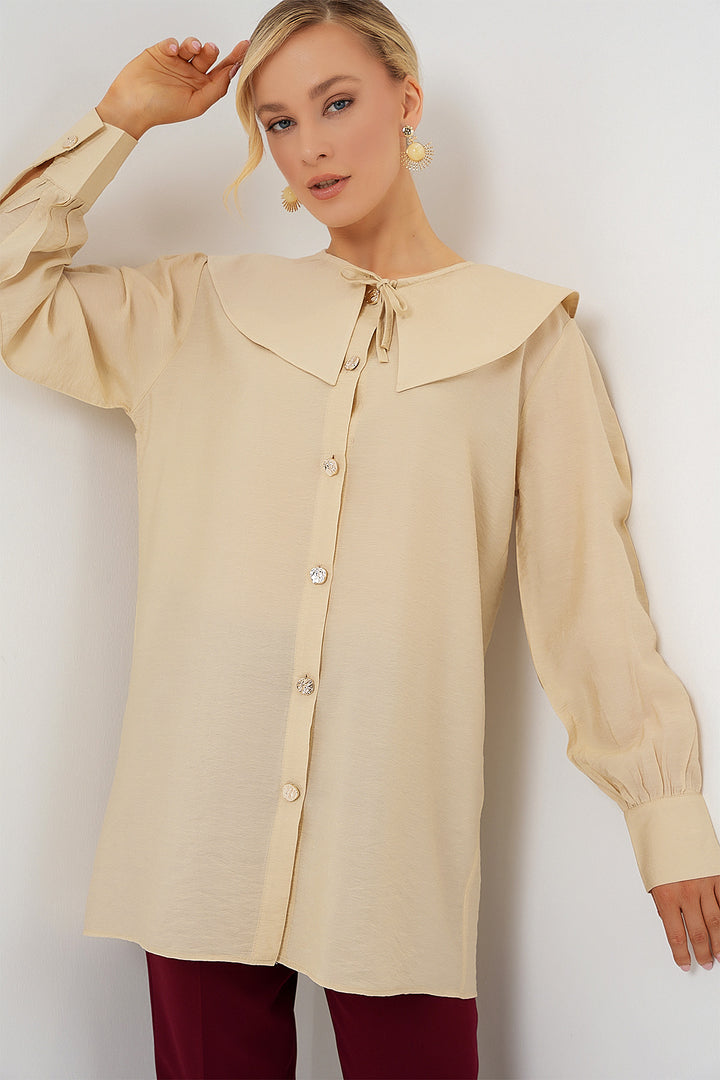 Bigdart Tunique longue à col bébé pour femme 5967 - Crème