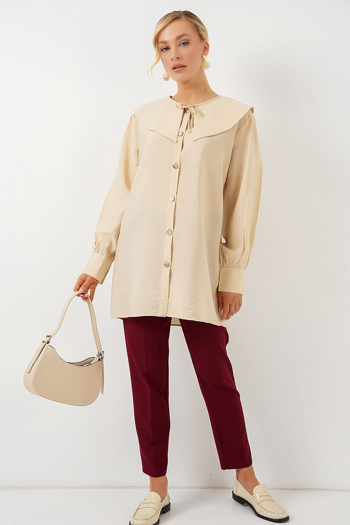 Bigdart Tunique longue à col bébé pour femme 5967 - Crème