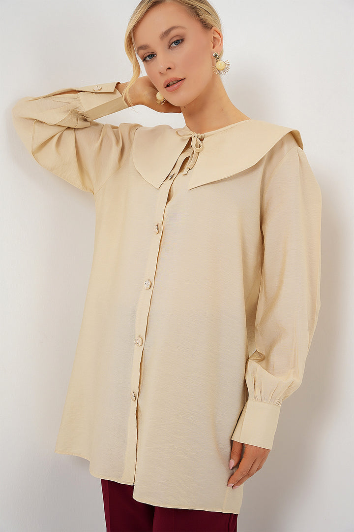 Bigdart Tunique longue à col bébé pour femme 5967 - Crème