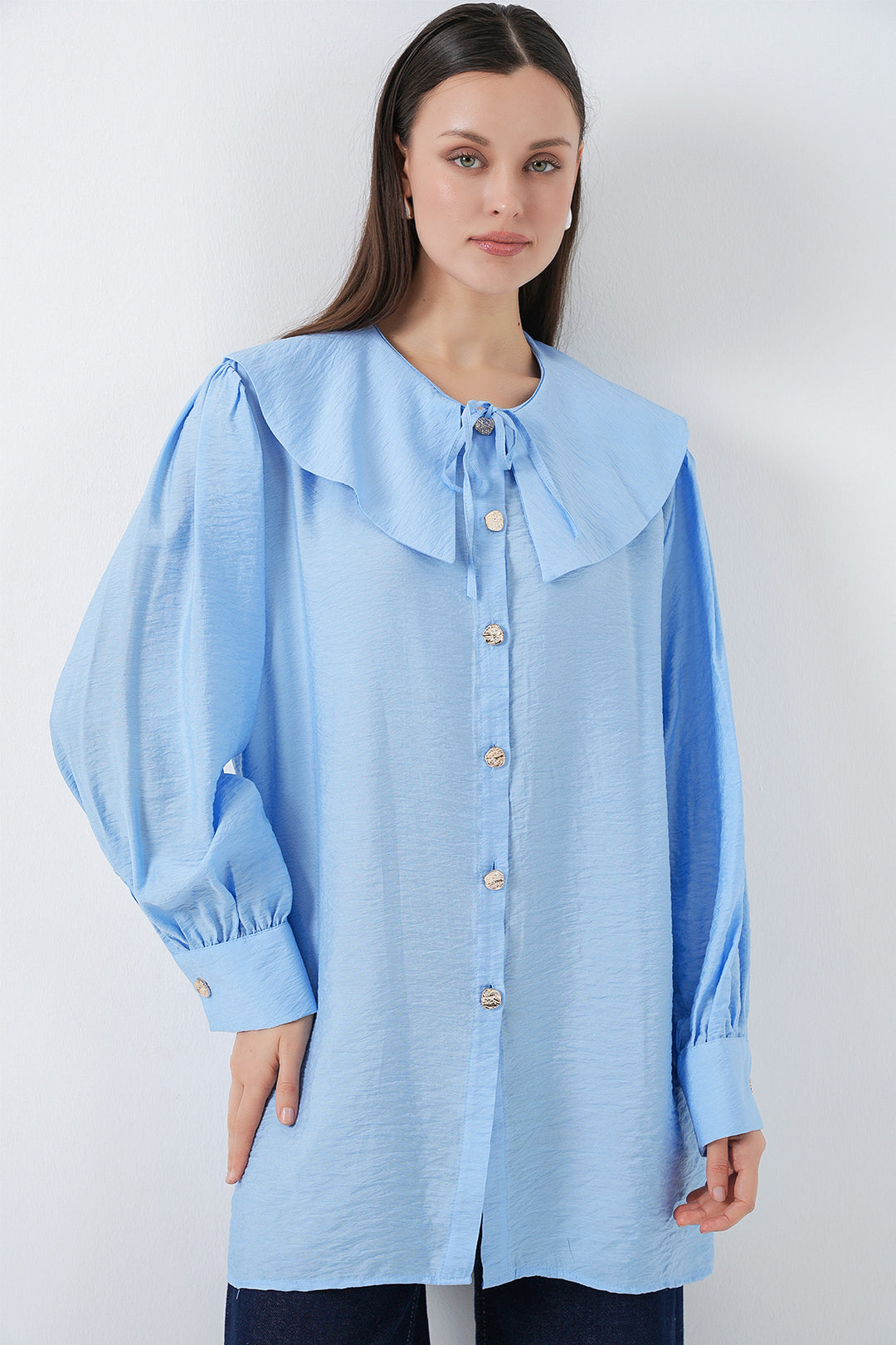 Bigdart Tunique longue à col bébé pour femme 5967 - Bleu