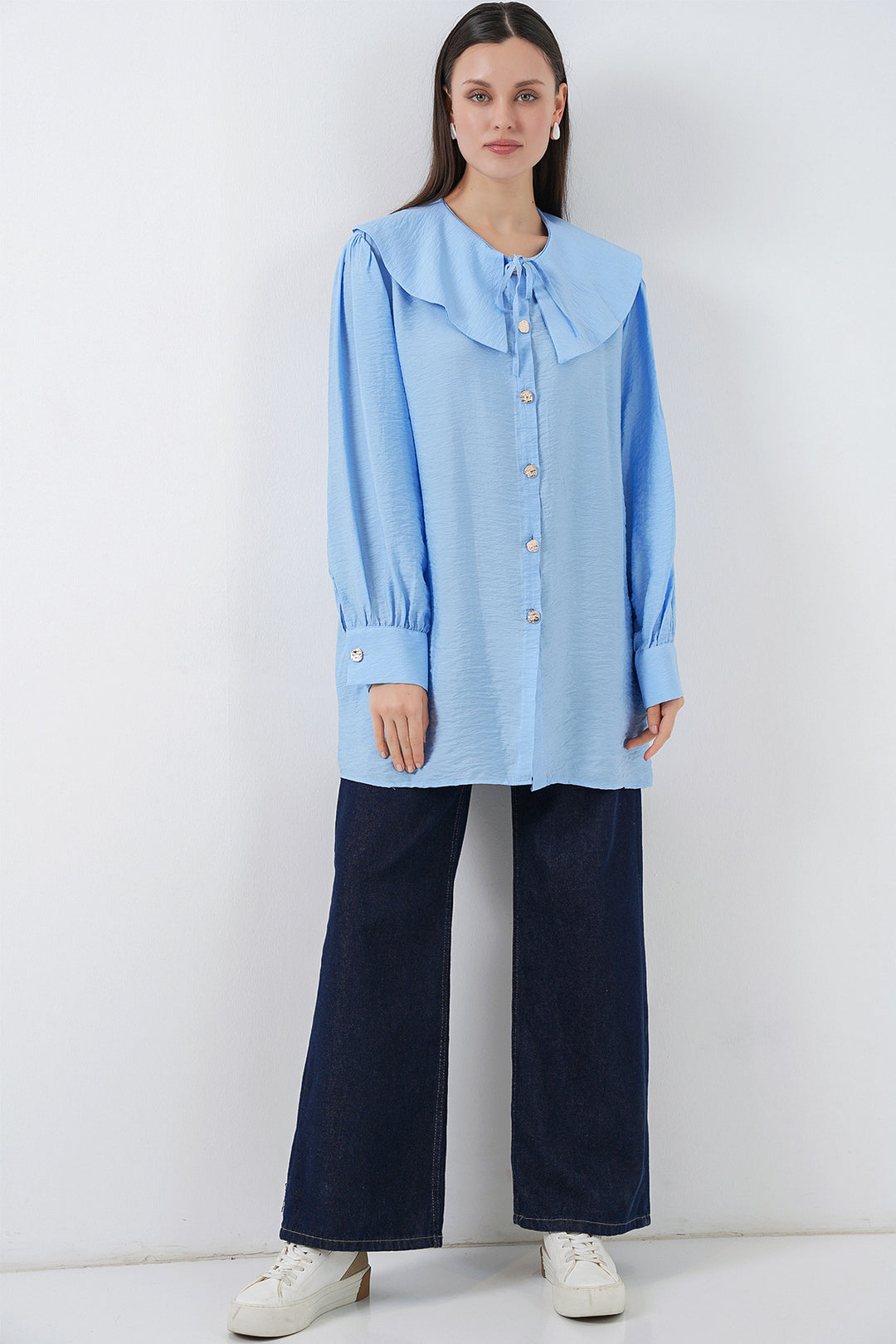 Bigdart Tunique longue à col bébé pour femme 5967 - Bleu