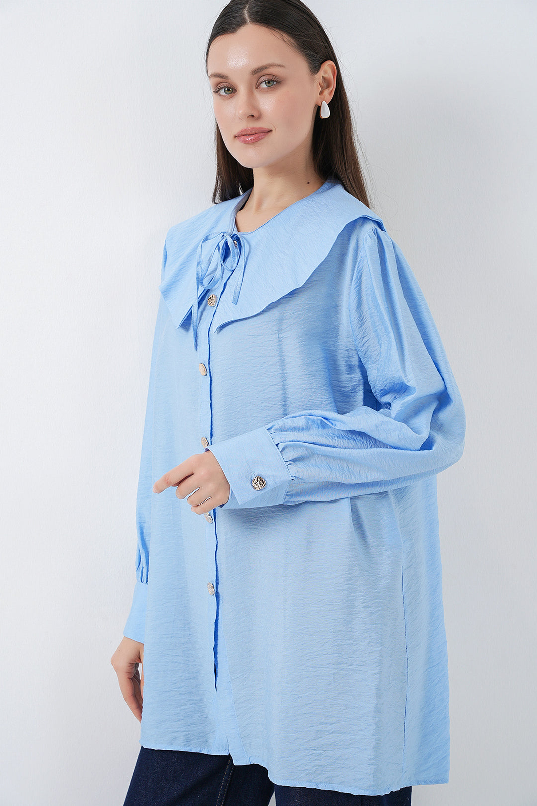 Bigdart Tunique longue à col bébé pour femme 5967 - Bleu