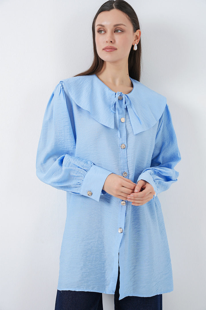 Bigdart Tunique longue à col bébé pour femme 5967 - Bleu