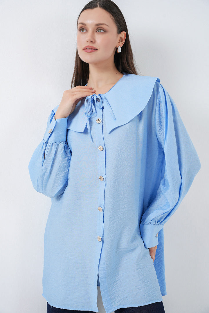 Bigdart Tunique longue à col bébé pour femme 5967 - Bleu