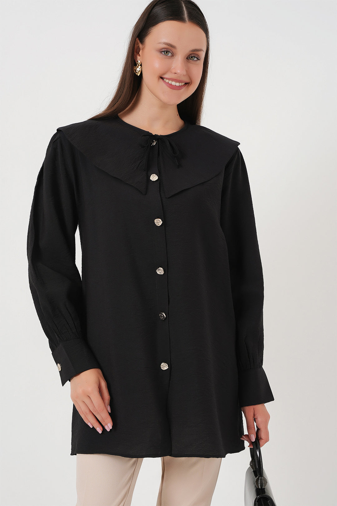 Bigdart Tunique longue à col bébé pour femme 5967 - Noir
