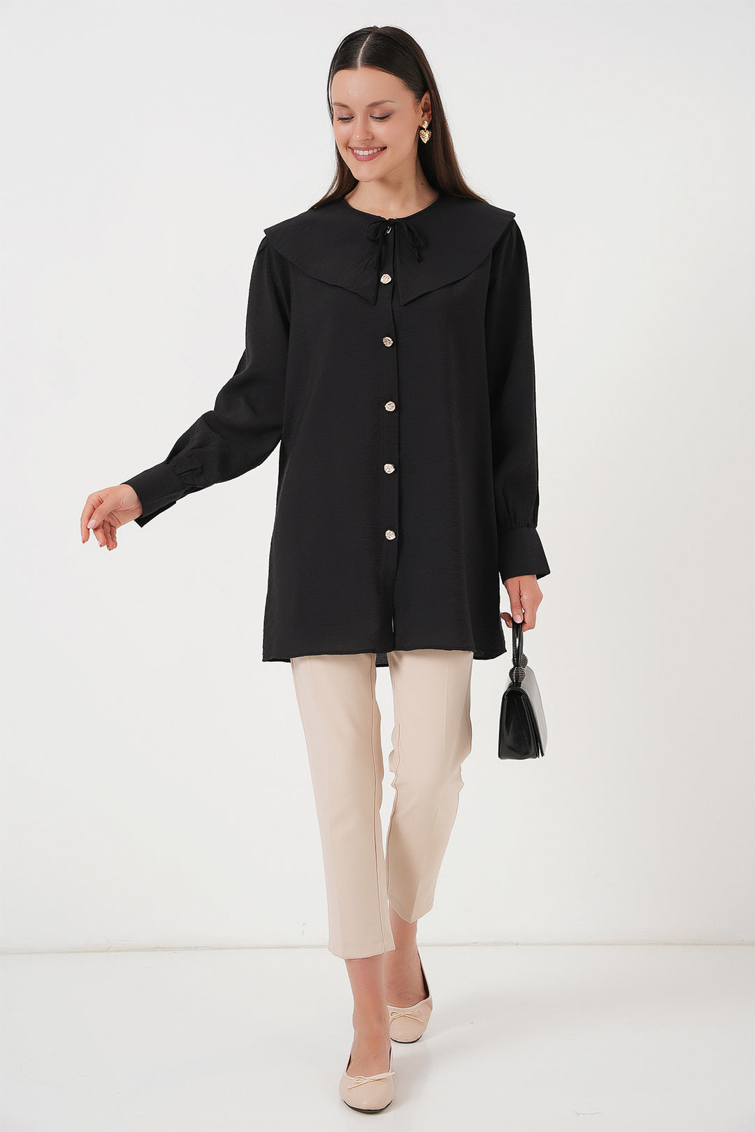 Bigdart Tunique longue à col bébé pour femme 5967 - Noir