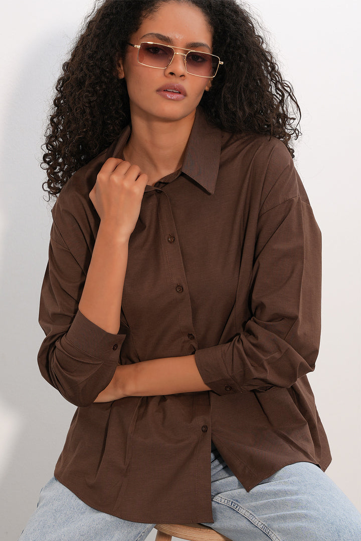 Bigdart Chemise taille assise en popeline 20384 - Marron