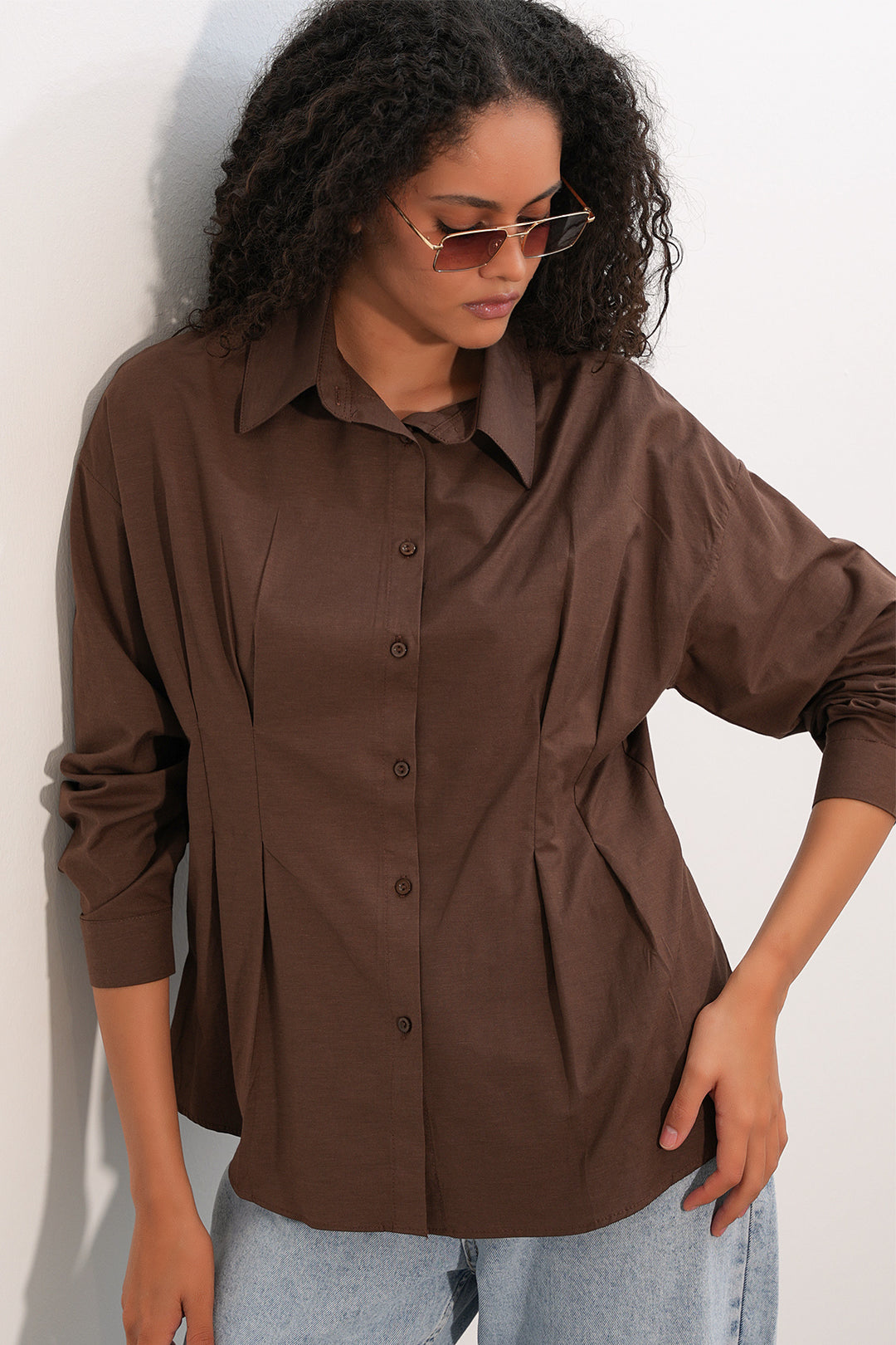 Bigdart Chemise taille assise en popeline 20384 - Marron