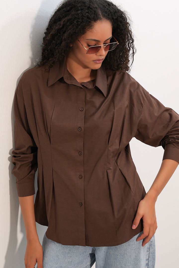Bigdart Chemise taille assise en popeline 20384 - Marron