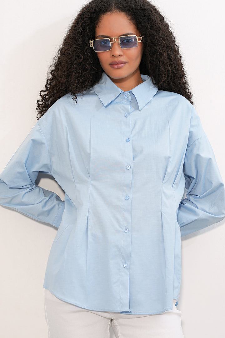 Bigdart Chemise taille assise en popeline pour femme 20384 - Bleu