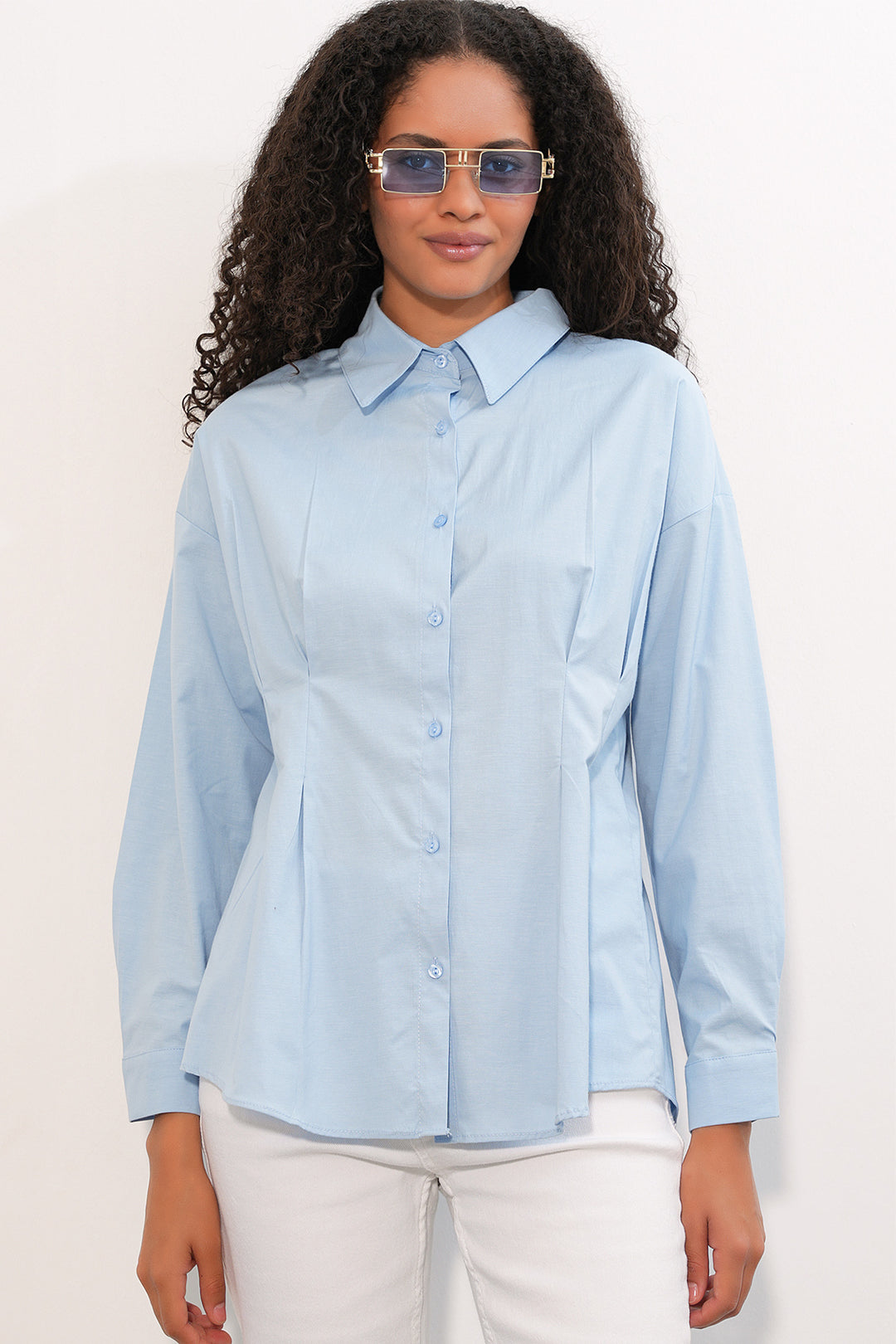 Bigdart Chemise taille assise en popeline pour femme 20384 - Bleu