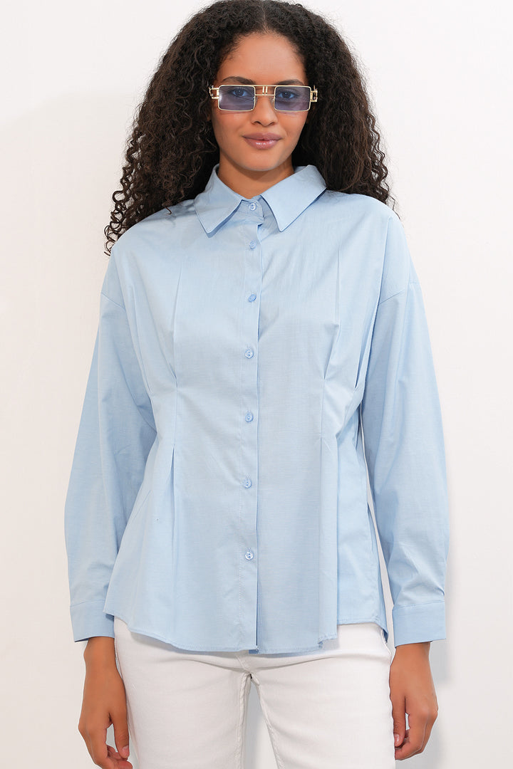 Bigdart Chemise taille assise en popeline pour femme 20384 - Bleu