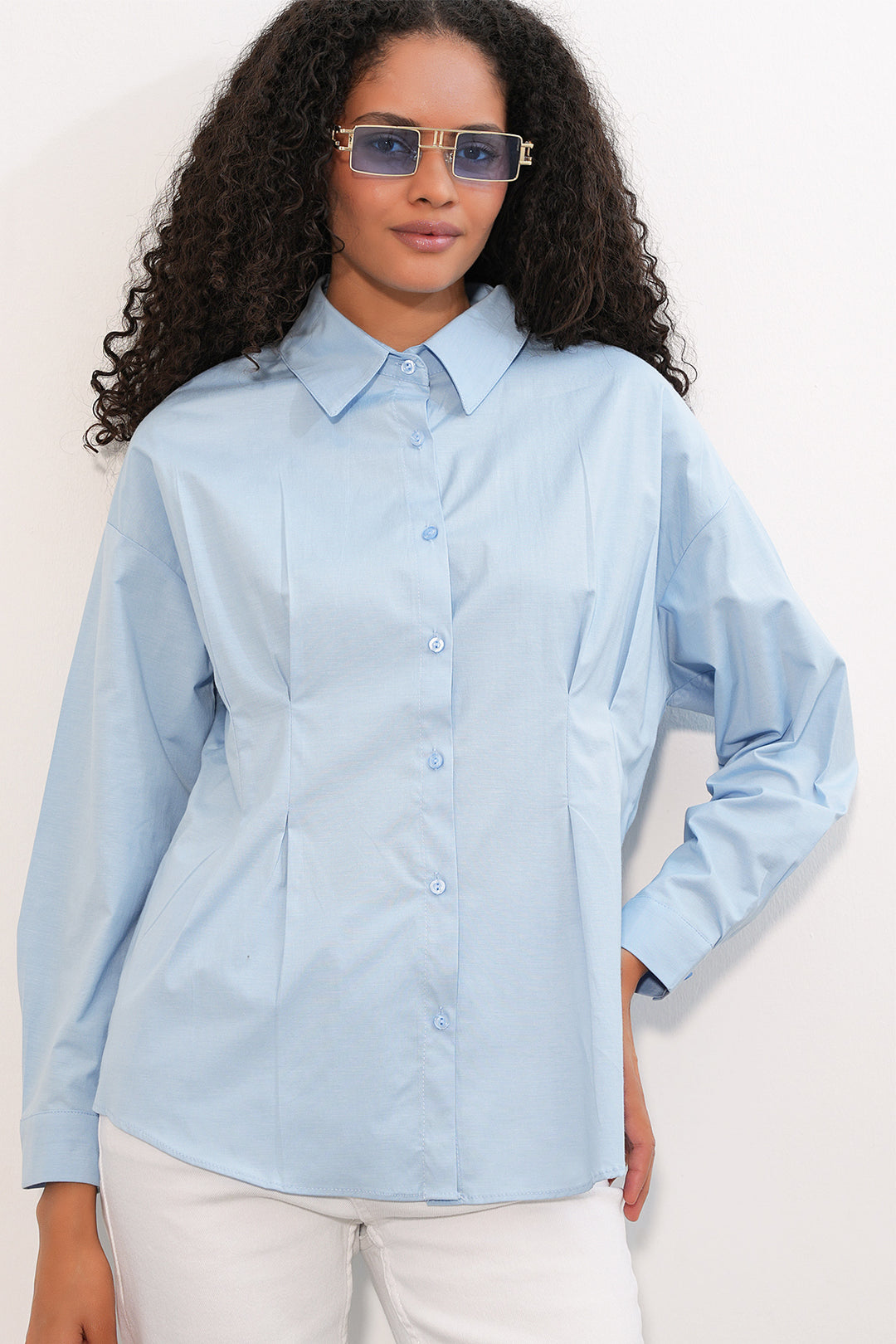 Bigdart Chemise taille assise en popeline pour femme 20384 - Bleu