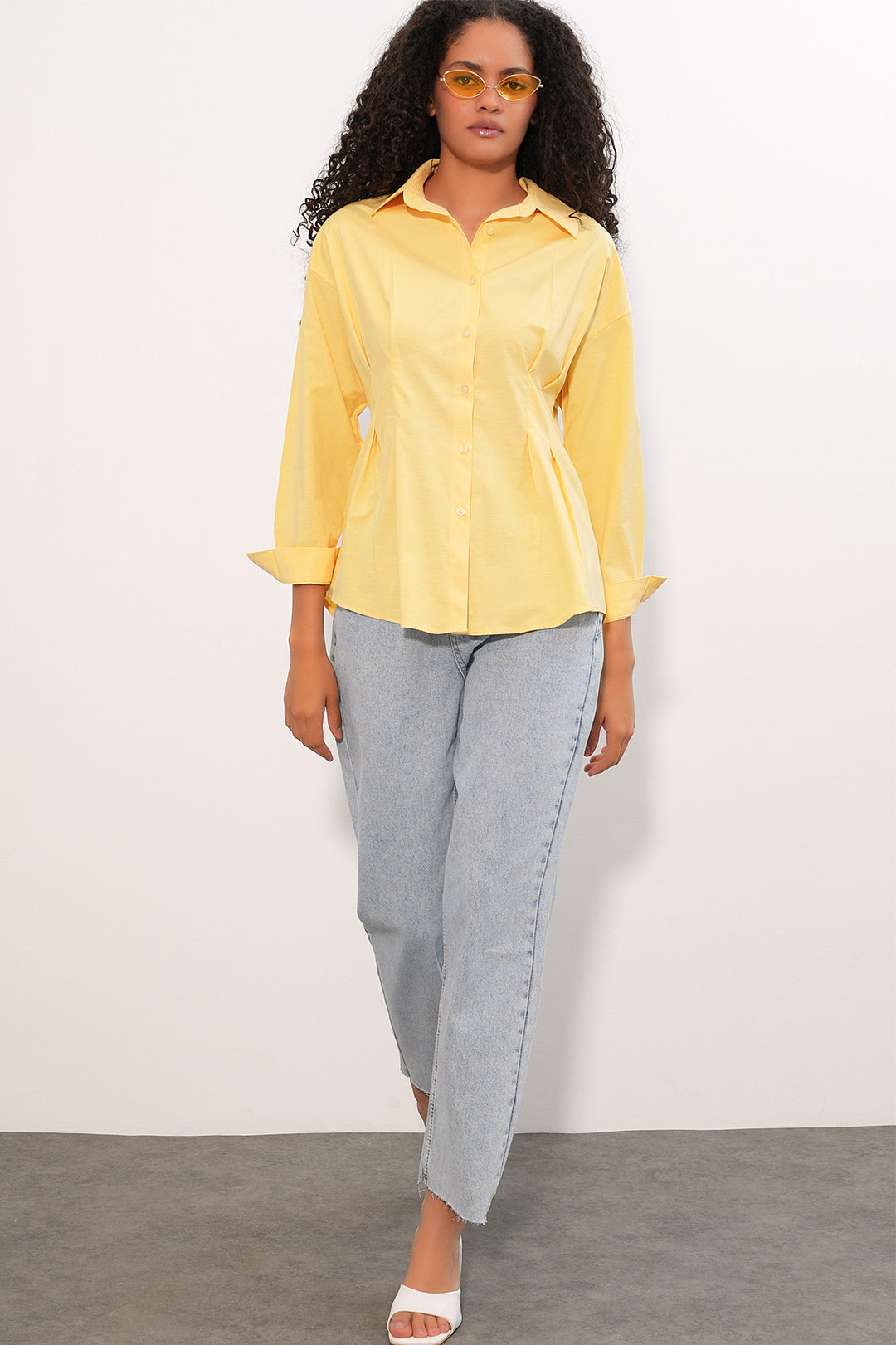 Bigdart Chemise taille assise en popeline pour femme 20384 - Jaune