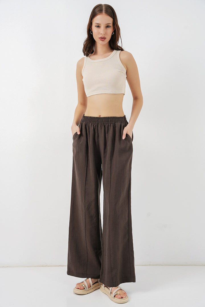 Bigdart Pantalon large à taille élastique pour femme 30087 - Marron clair