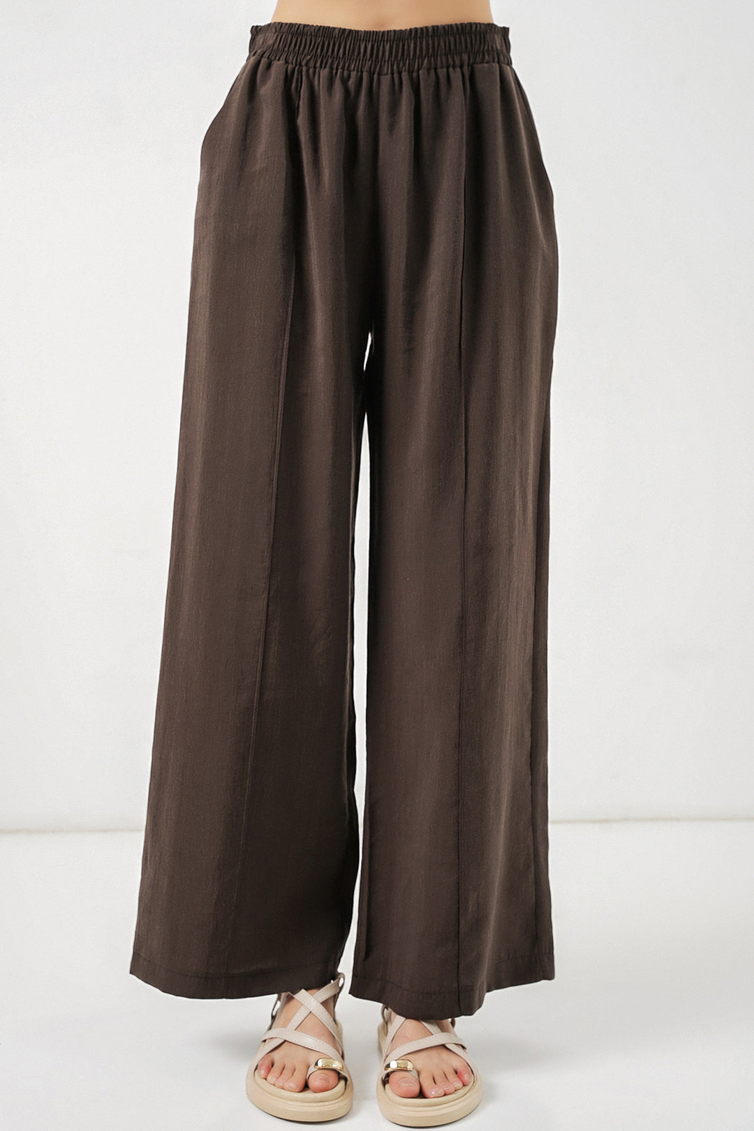 Bigdart Pantalon large à taille élastique pour femme 30087 - Marron clair