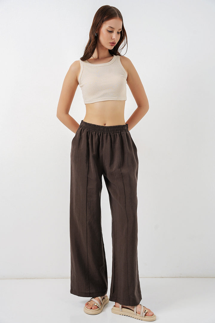 Bigdart Pantalon large à taille élastique pour femme 30087 - Marron clair