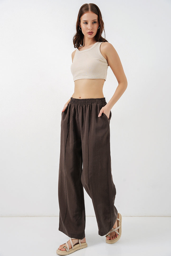 Bigdart Pantalon large à taille élastique pour femme 30087 - Marron clair