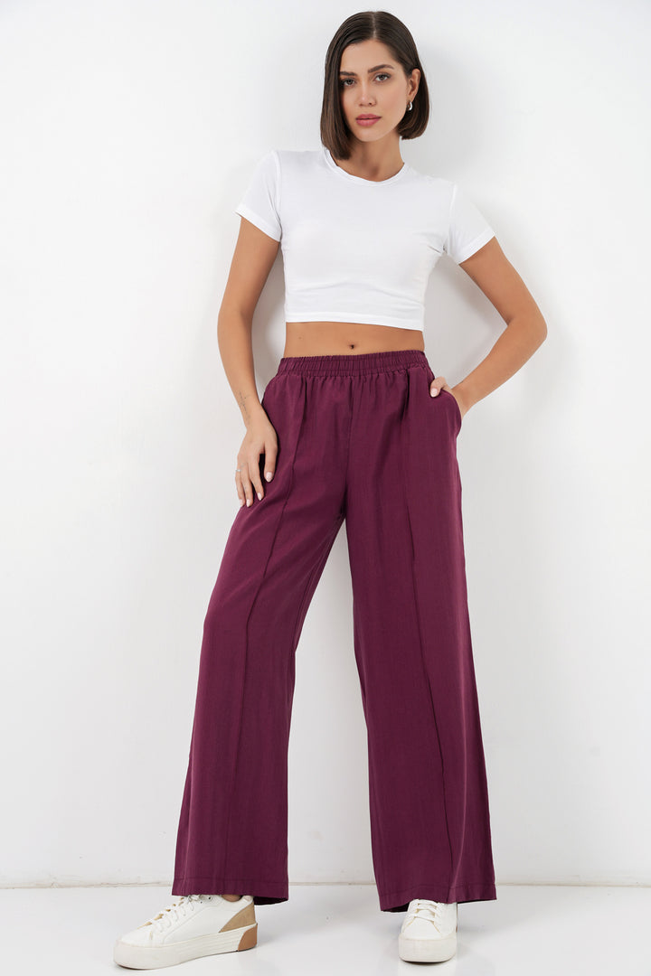 Bigdart Pantalon large à taille élastique pour femme 30087 - Bordeaux