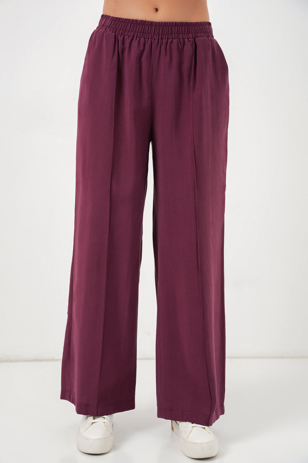 Bigdart Pantalon large à taille élastique pour femme 30087 - Bordeaux