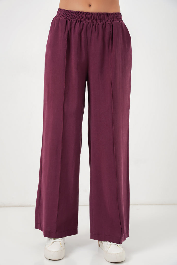Bigdart Pantalon large à taille élastique pour femme 30087 - Bordeaux