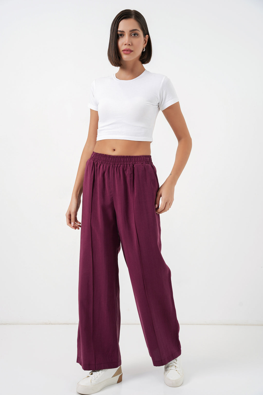 Bigdart Pantalon large à taille élastique pour femme 30087 - Bordeaux