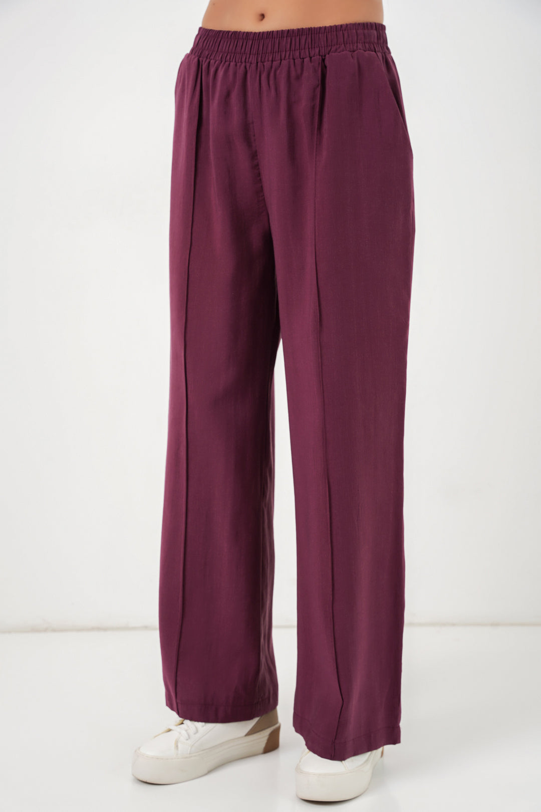 Bigdart Pantalon large à taille élastique pour femme 30087 - Bordeaux