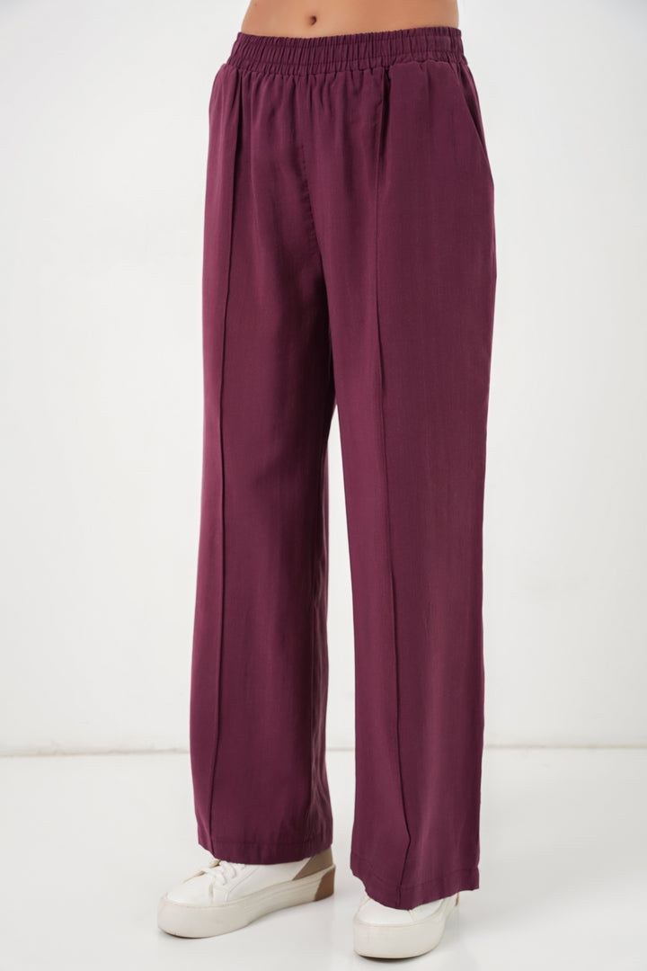 Bigdart Pantalon large à taille élastique pour femme 30087 - Bordeaux