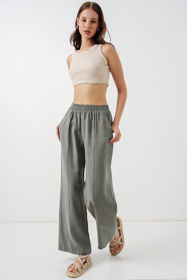 Bigdart Pantalon large à taille élastique pour femme 30087 - Gris