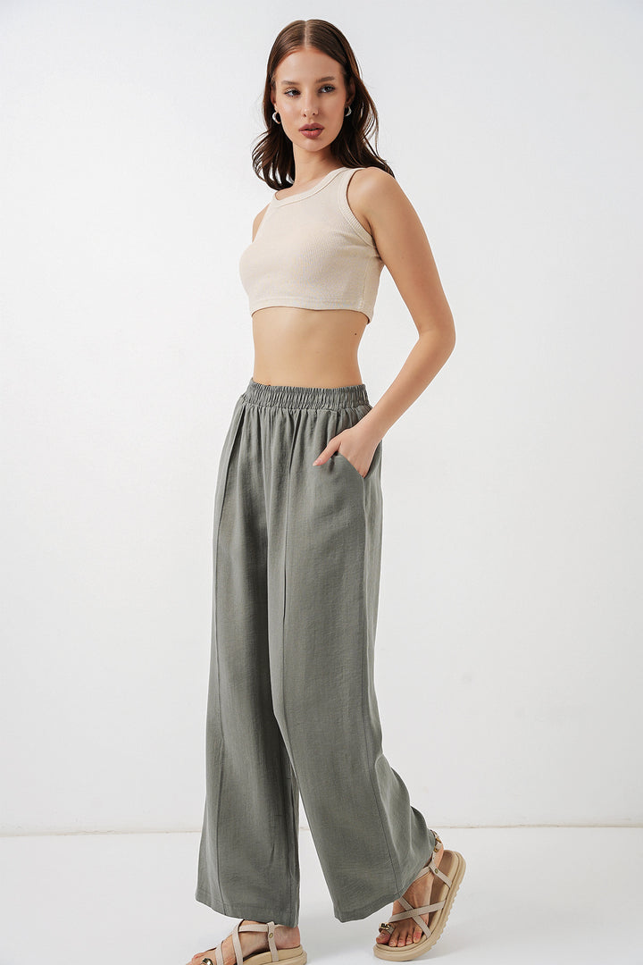 Bigdart Pantalon large à taille élastique pour femme 30087 - Gris