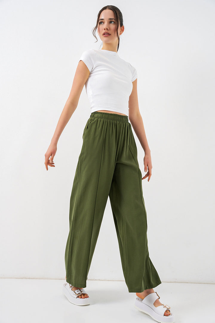 Bigdart Pantalon large à taille élastique femme 30087 - Kaki