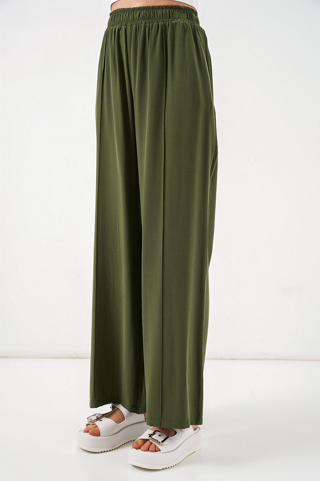 Bigdart Pantalon large à taille élastique femme 30087 - Kaki