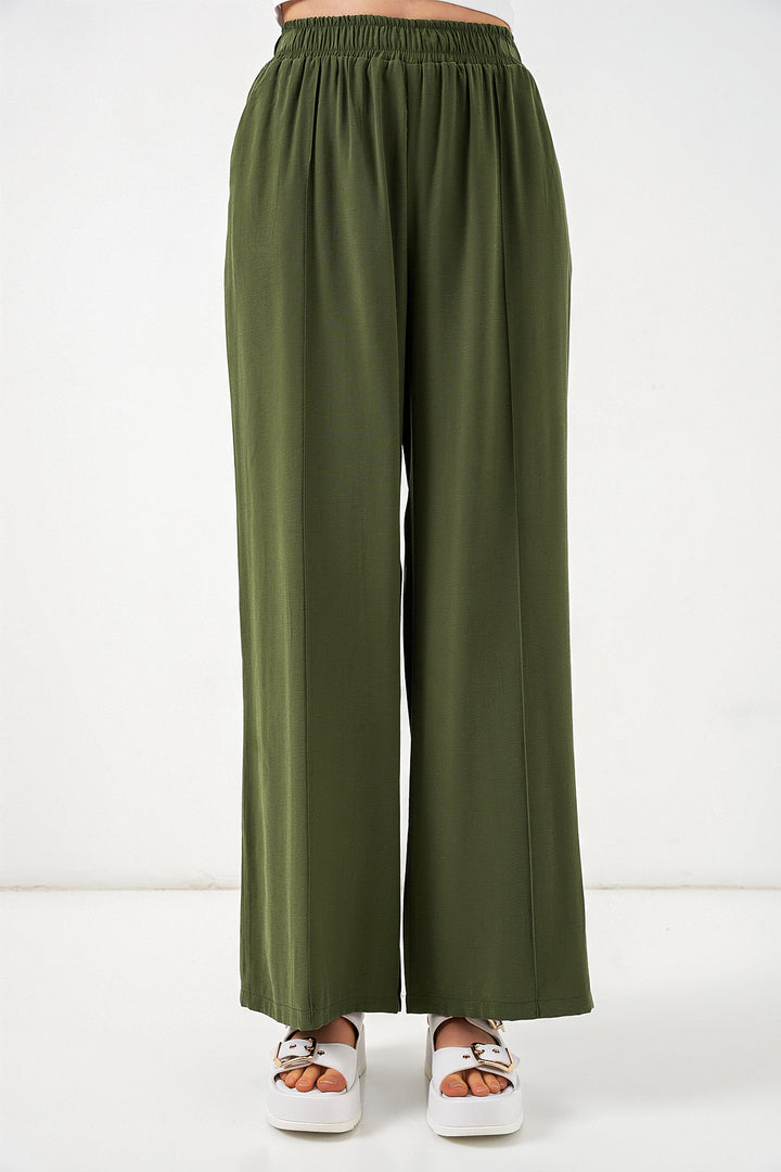 Bigdart Pantalon large à taille élastique femme 30087 - Kaki