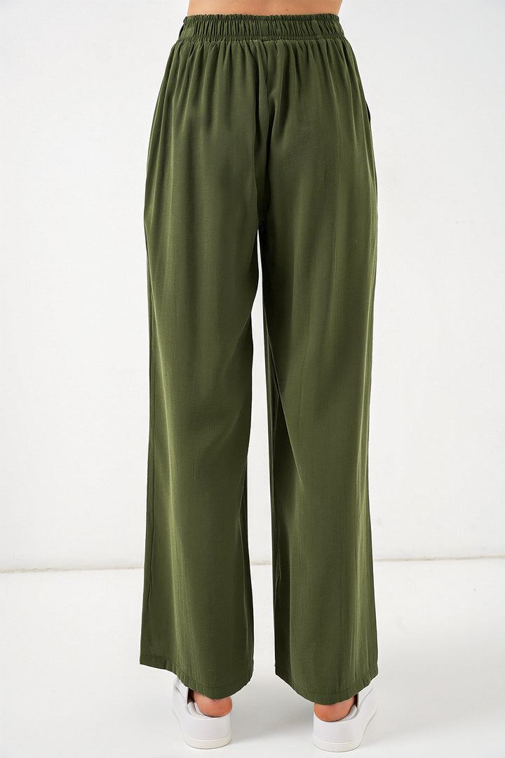 Bigdart Pantalon large à taille élastique femme 30087 - Kaki