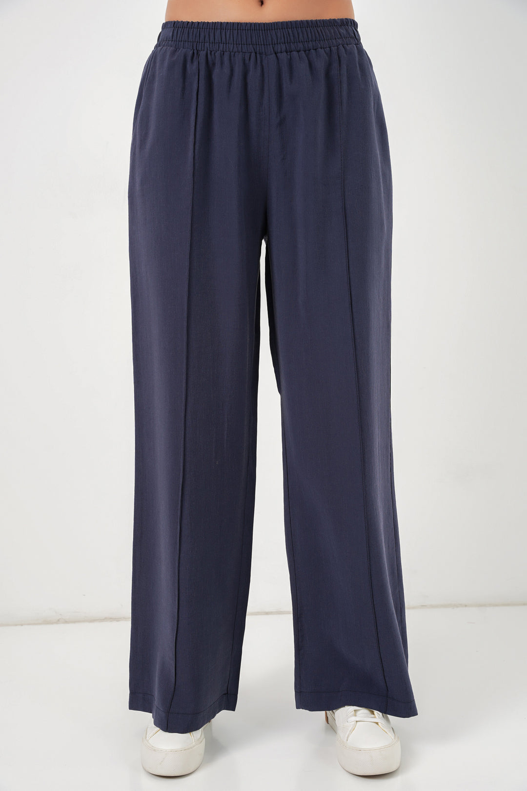 Bigdart Pantalon large à taille élastique pour femme 30087 - Bleu marine