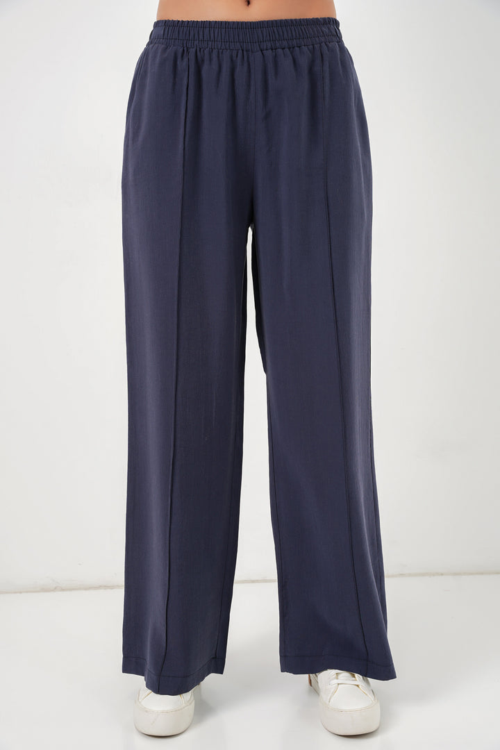 Bigdart Pantalon large à taille élastique pour femme 30087 - Bleu marine